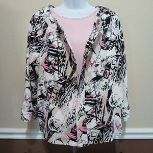 C&B Cotton Stretch Ladies City Life Graphic 3/4 Sleeve Blazer Jacket Size Large